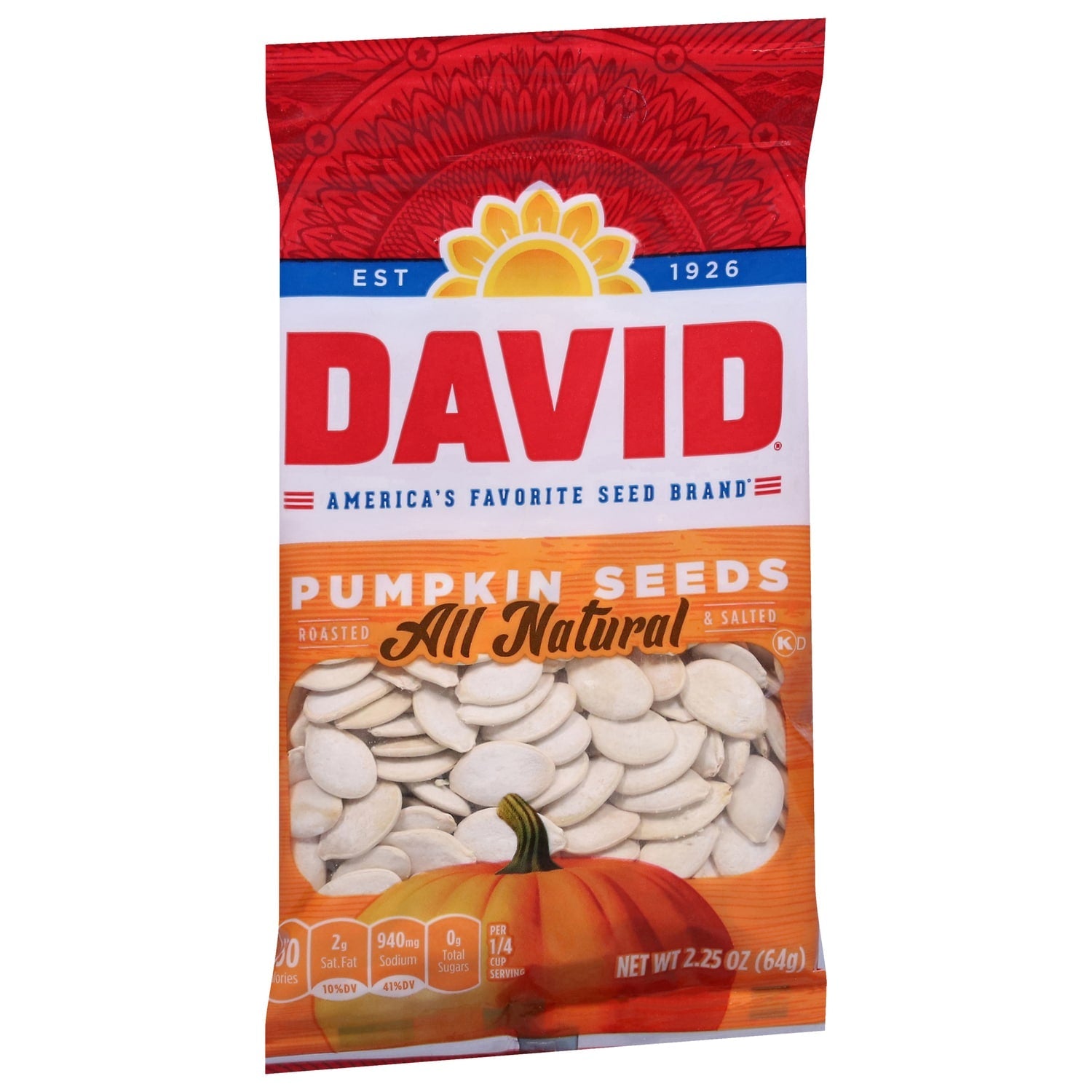 David Seeds Salted and Roasted Pumpkin Seeds, 2.25-oz. Bag