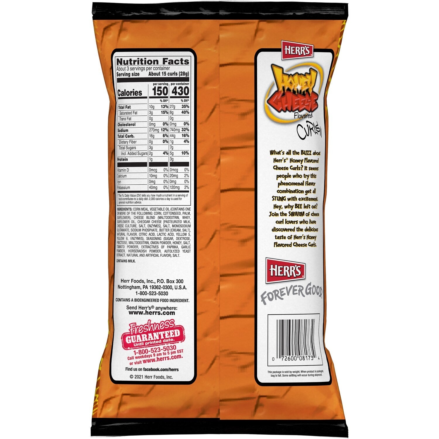 Herr's Honey Cheese Flavored Curls, 1-ct.