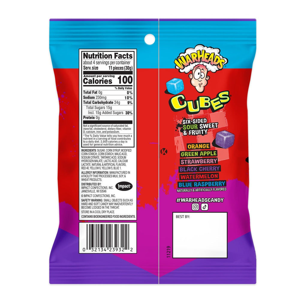 Warheads Sour Cubes, 4.5-oz. Bags