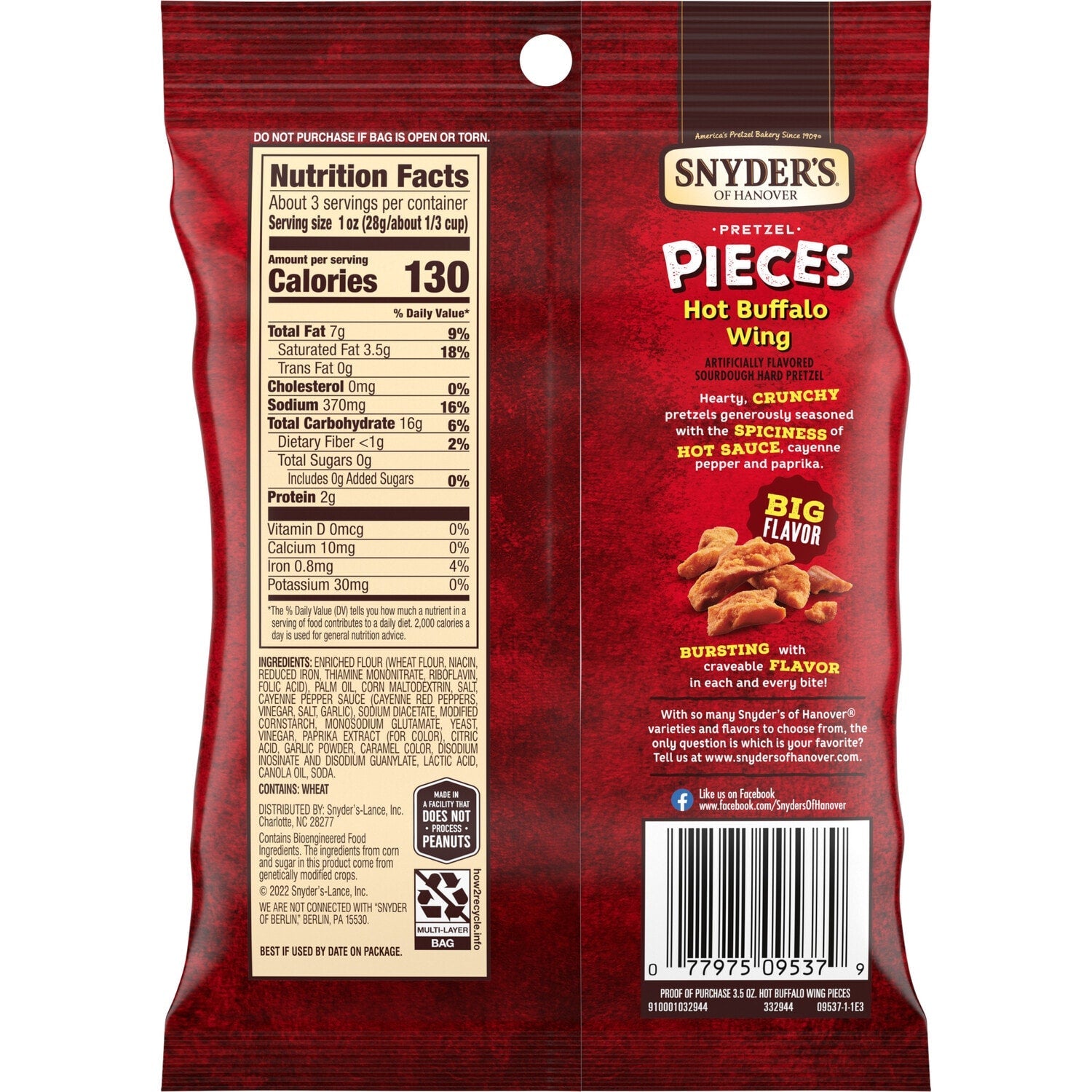 Snyder's of Hanover Hot Buffalo Wing Pretzel Pieces, 3.5 oz.