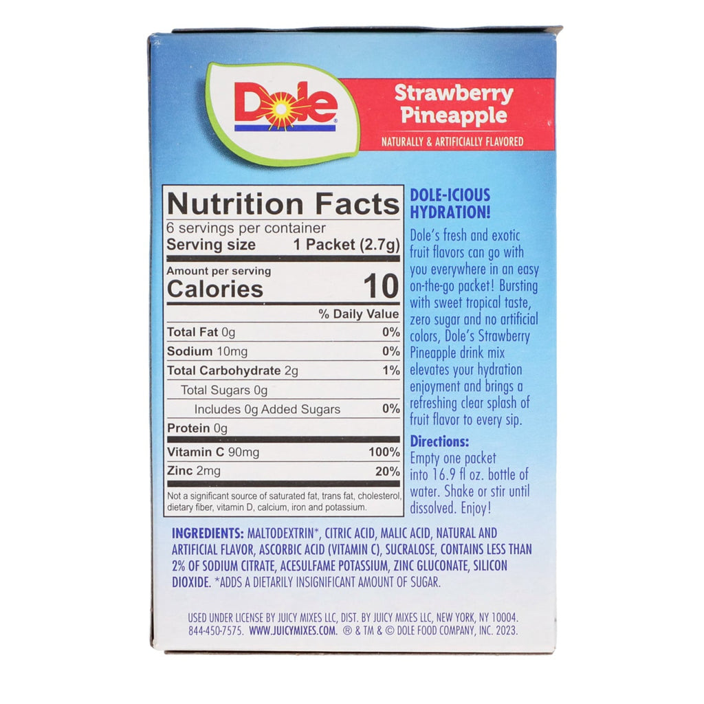 Dole Strawberry Pineapple Zero Sugar Drink Mix, 6-pc Pack.