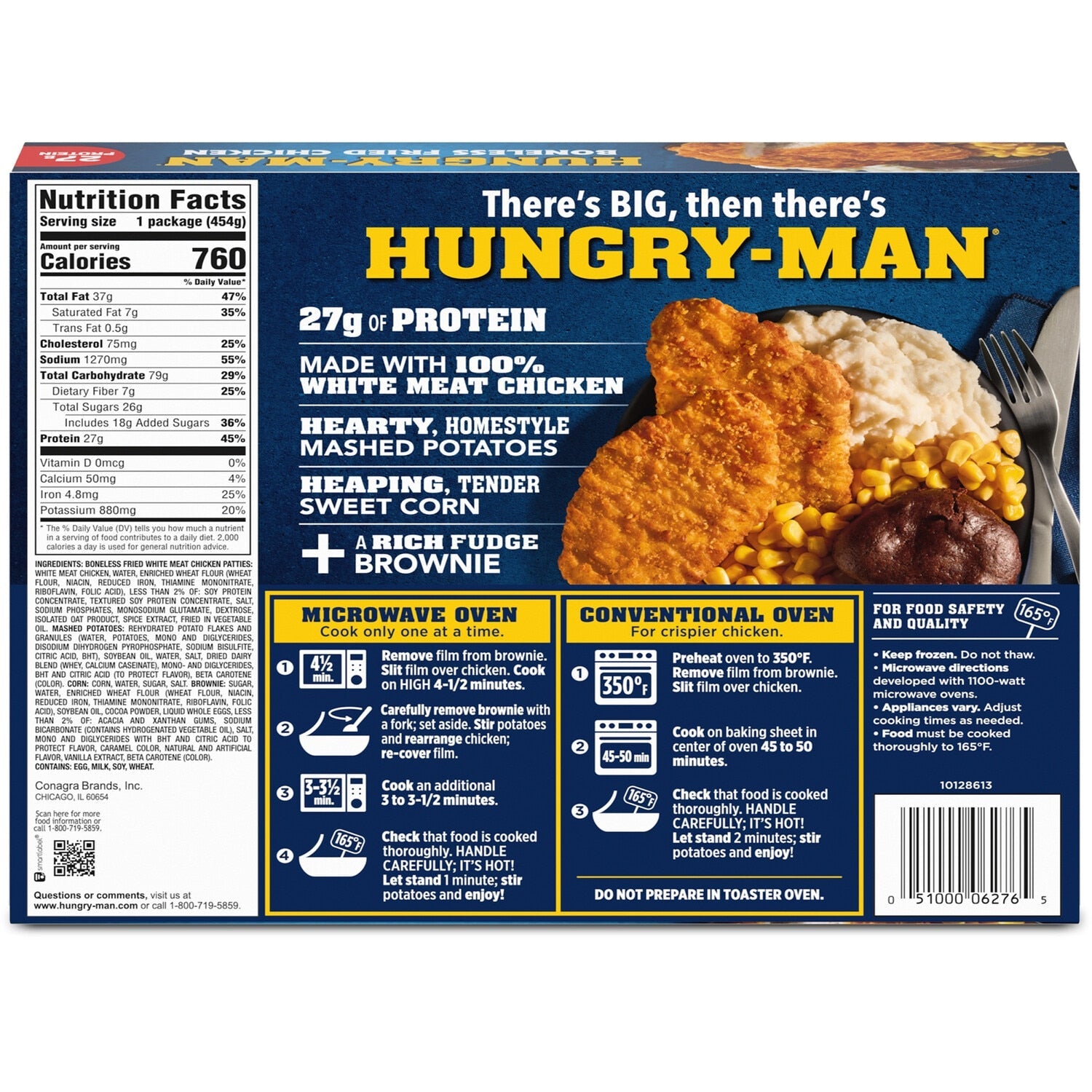 Hungry-Man Boneless Fried Chicken, 27g Protein Per Serving, Frozen Meal, 16 oz