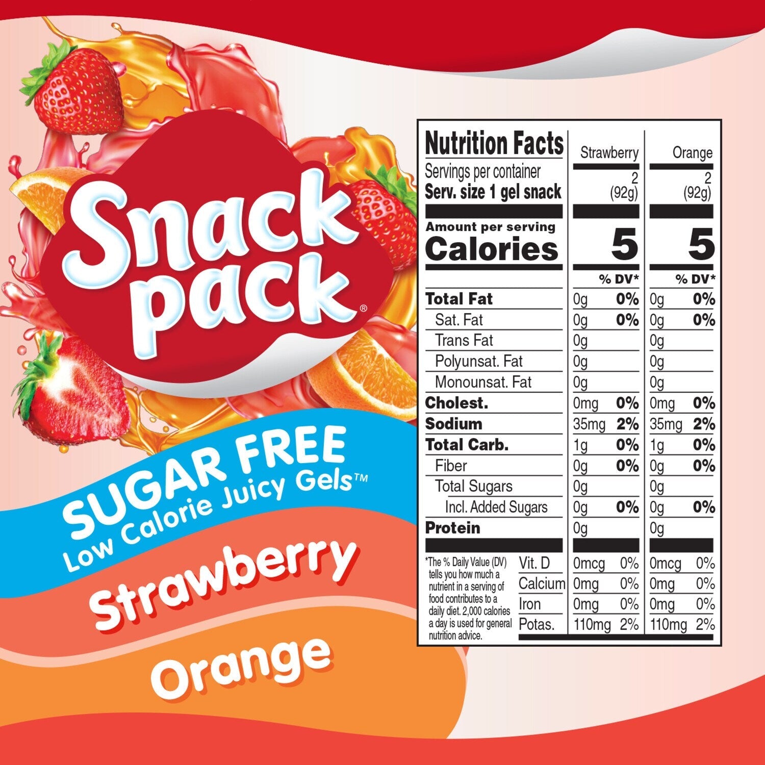 Snack Pack Zero Sugar Strawberry and Orange Flavored Juicy Gels, 3.25 oz Snack Cups, 4 Count