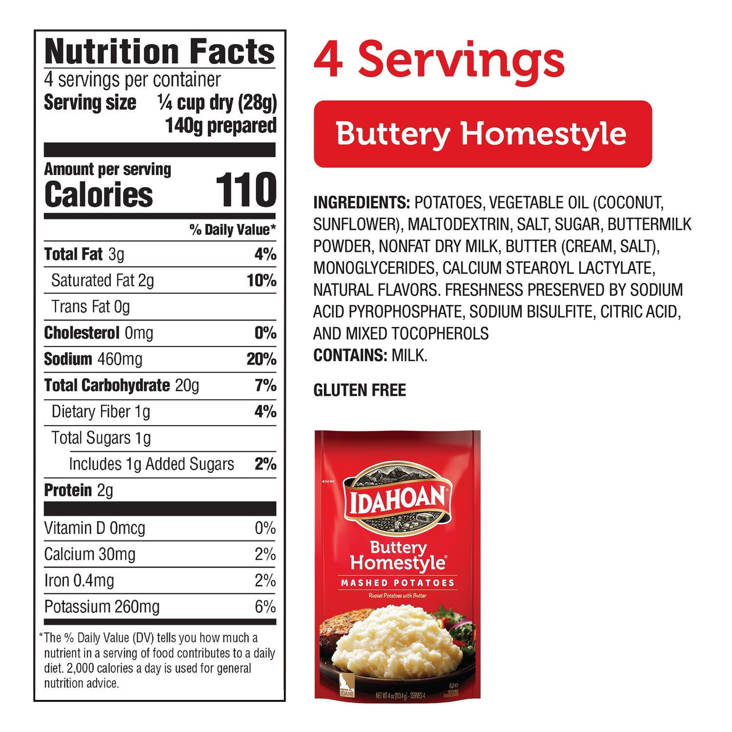 Idahoan Buttery Homestyle Mashed Potatoes, 4-oz. Pouch