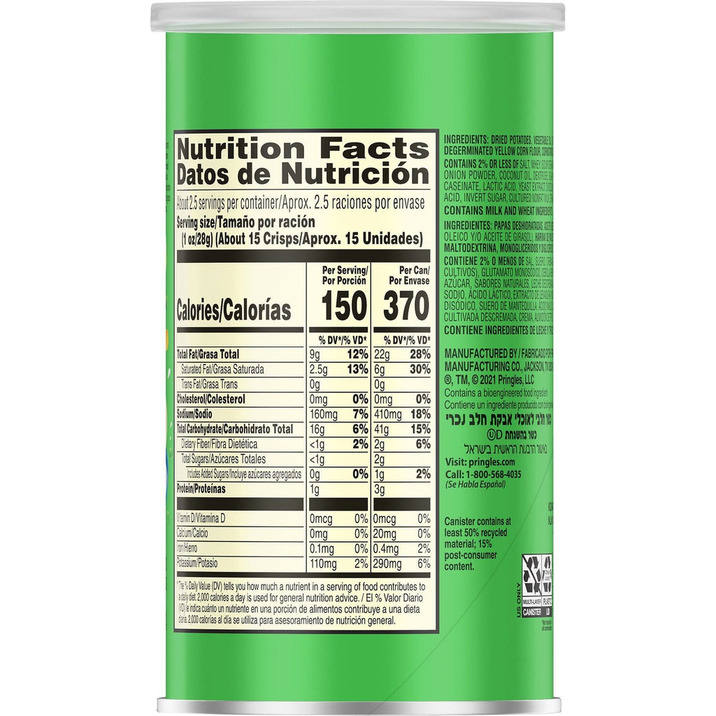 Kellogg's Pringles Grab &amp; Go Sour Cream &amp; Onion Chips, 2.5-oz. Canisters