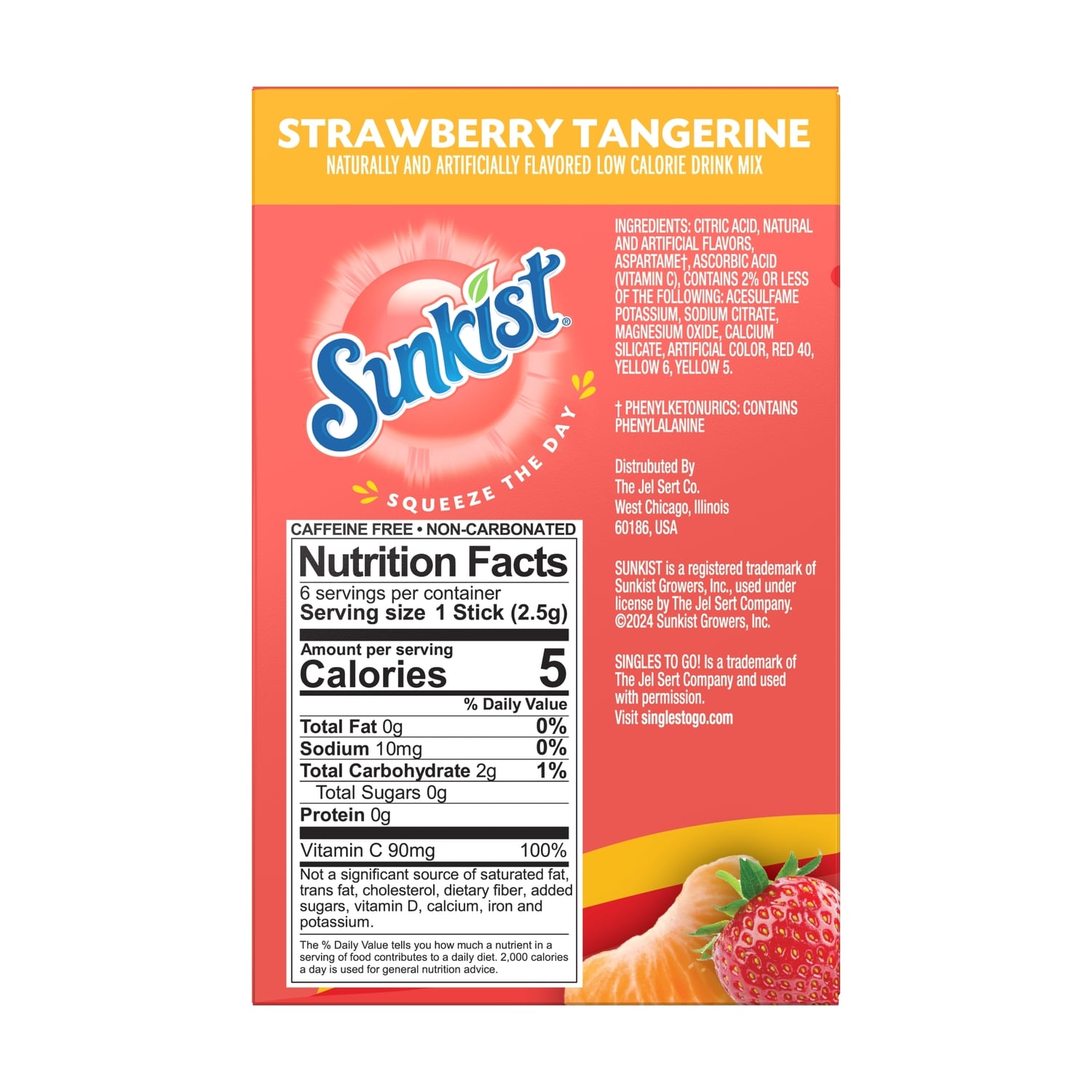 Sunkist Strawberry Tangerine-flavored Drink Sticks, 6-pc Pack.