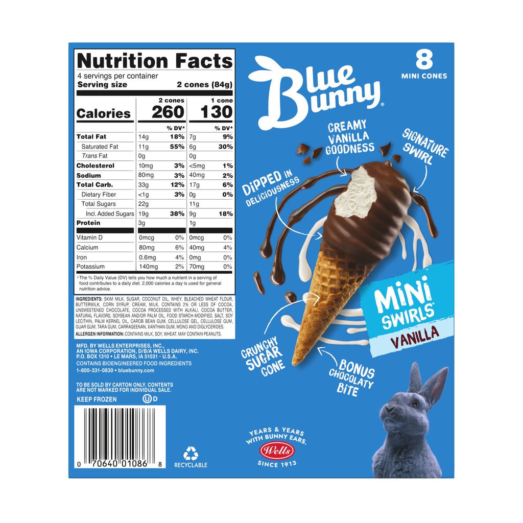 Blue Bunny Chocolate-Dipped Vanilla Mini Swirls Ice Cream Cones, 8-ct. Box