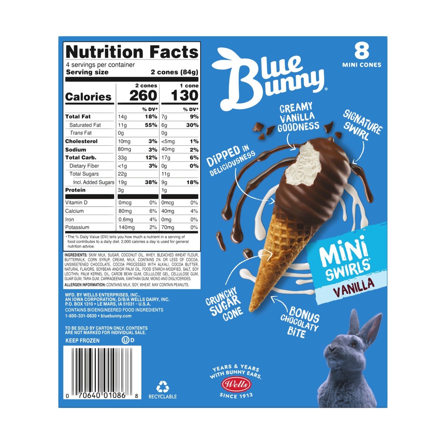 Blue Bunny Chocolate-Dipped Vanilla Mini Swirls Ice Cream Cones, 8-ct. Box