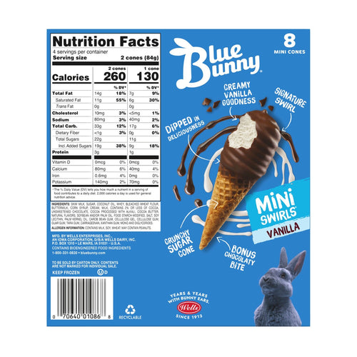Blue Bunny Chocolate-Dipped Vanilla Mini Swirls Ice Cream Cones, 8-ct. Box