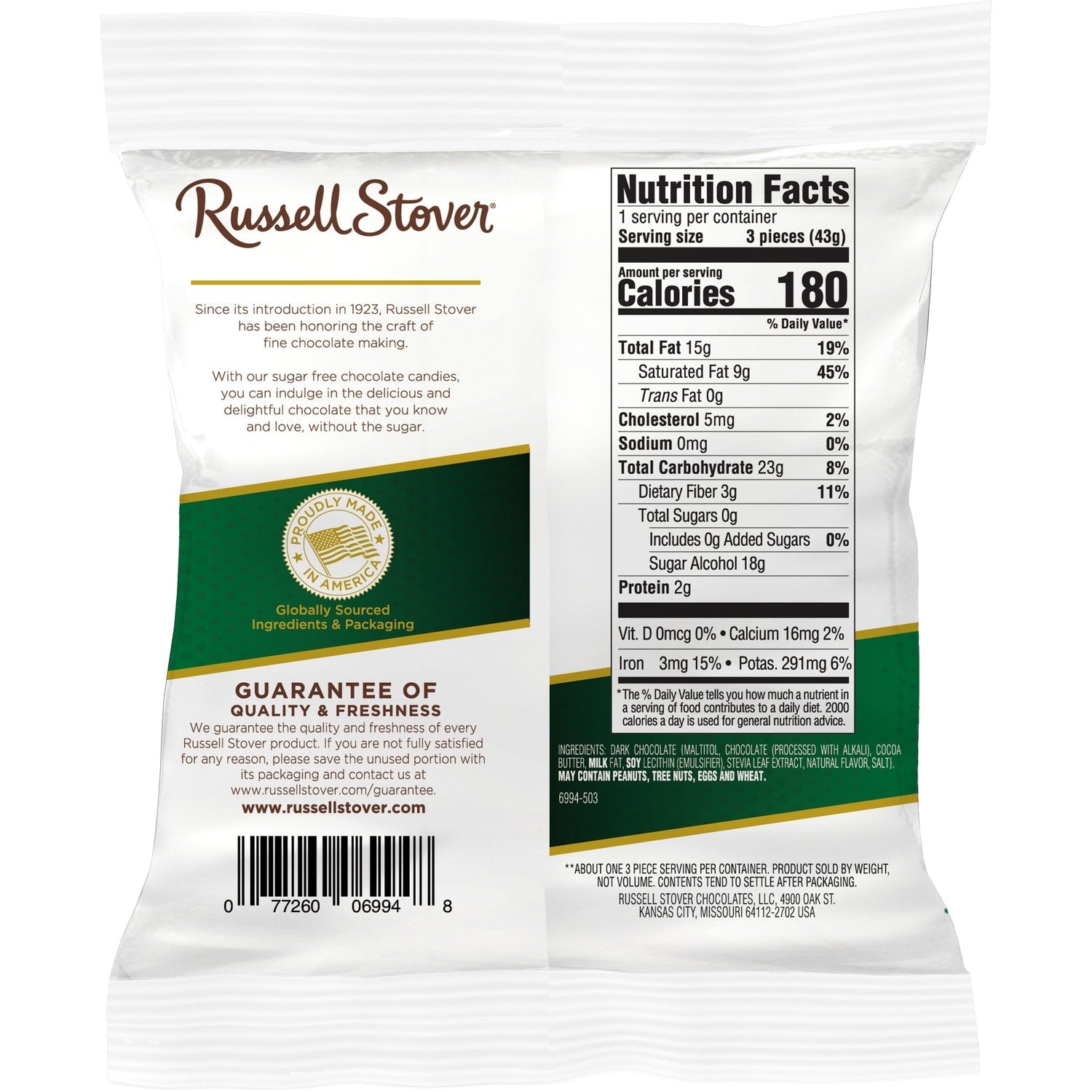 Russel Stover Sugar Free Dark Chocolate Candy, 1-ct.