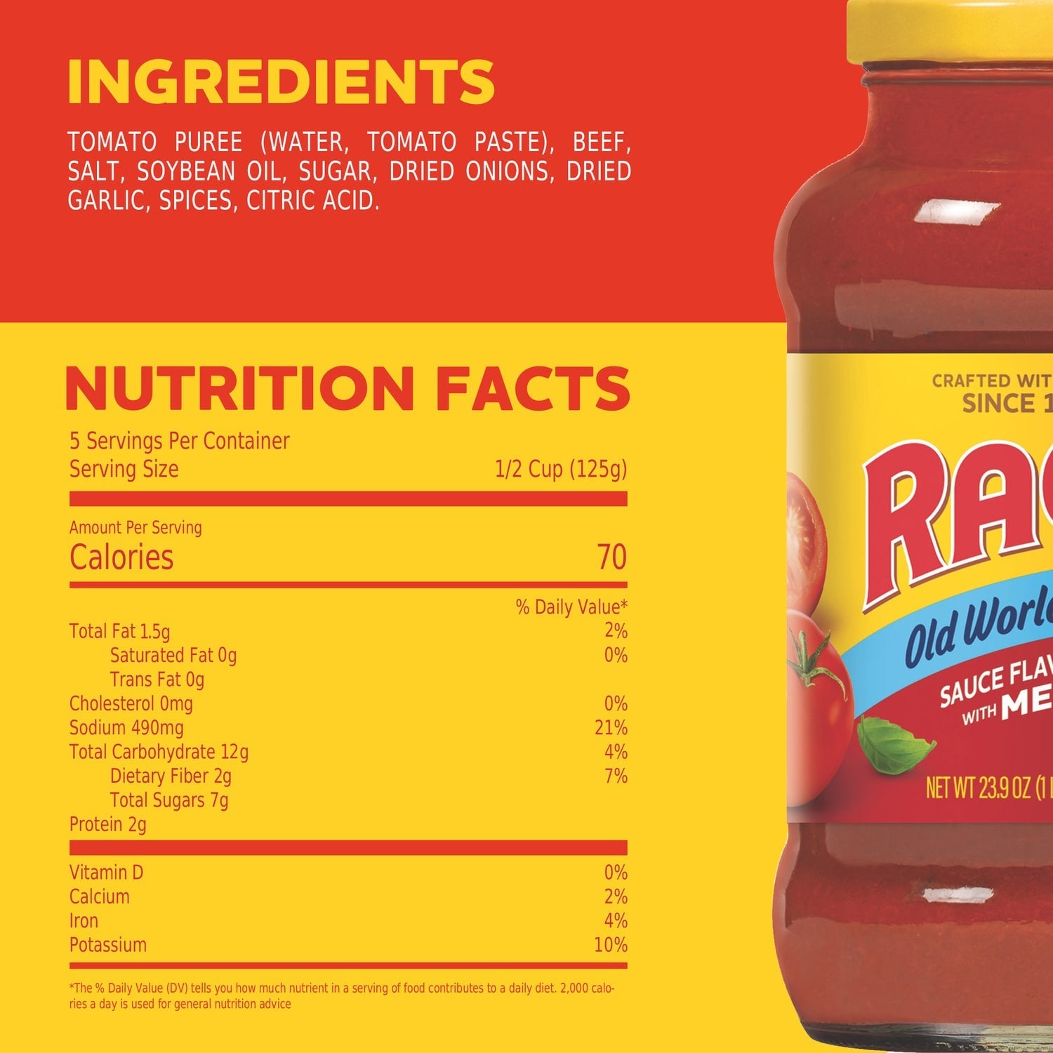 Ragu Old World Style Sauce Flavored with Meat, 24 oz