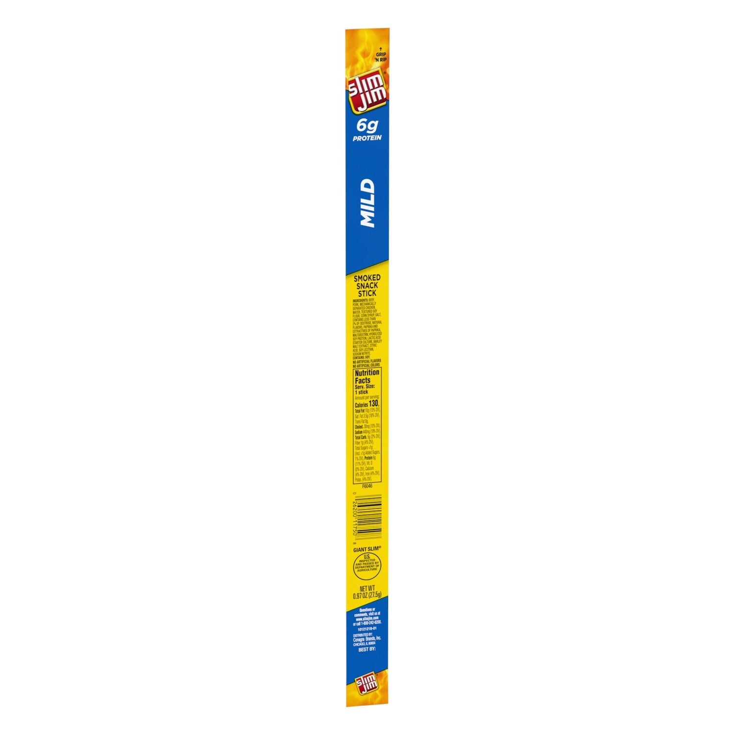 Slim Jim Giant Smoked Meat Sticks, Mild Flavor, 6g Protein Per Stick, 0.97 oz.
