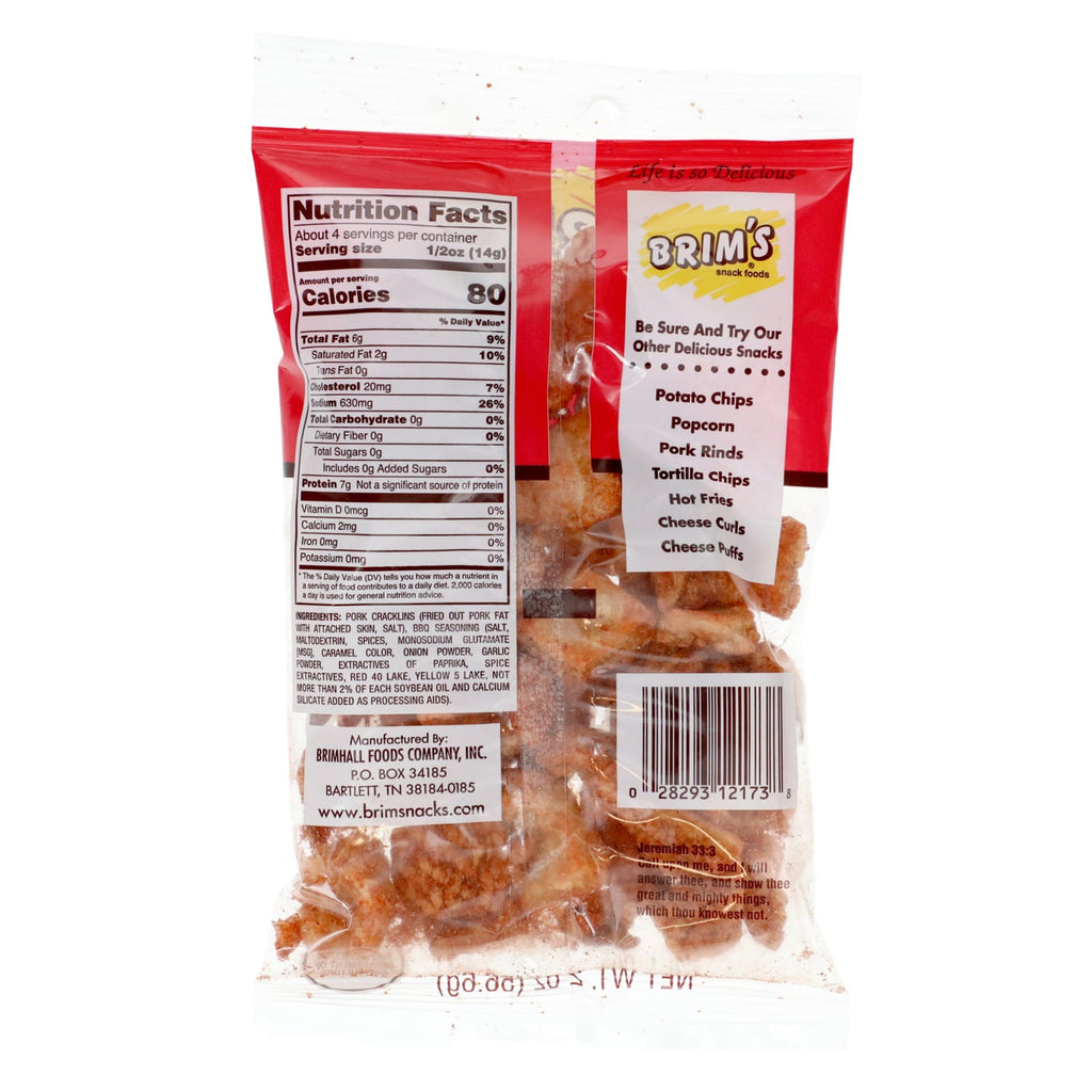 Brimâs Hot Barbecue Soft Cracklin Pork Rind Snacks, 2 oz.