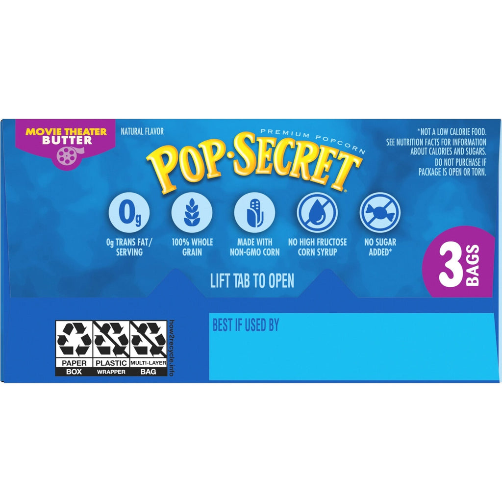 Pop Secret Popcorn, Movie Theater Butter Microwave Popcorn, 1.75-oz. Snack Bags, 3 ct.