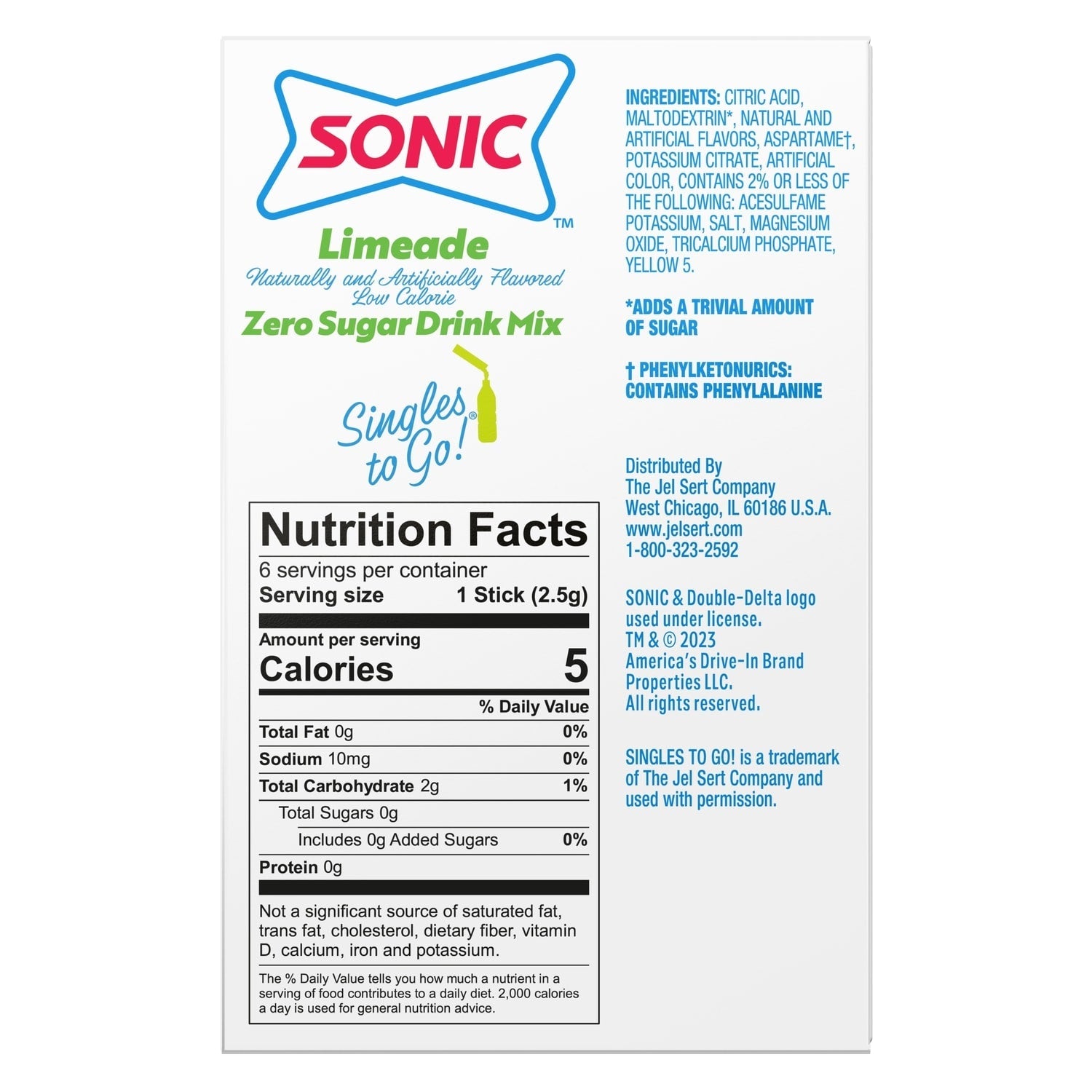 Sonic Singles to Go Limeade Drink Mix, 6-ct. Box
