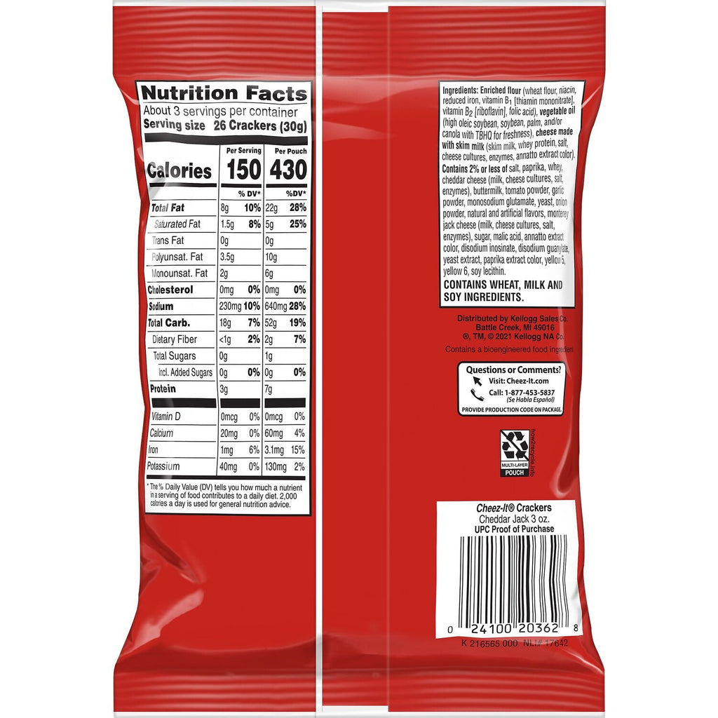 Kellogg's Cheez-It Cheddar Jack Grab n' Go Crackers, 3-oz. Bag