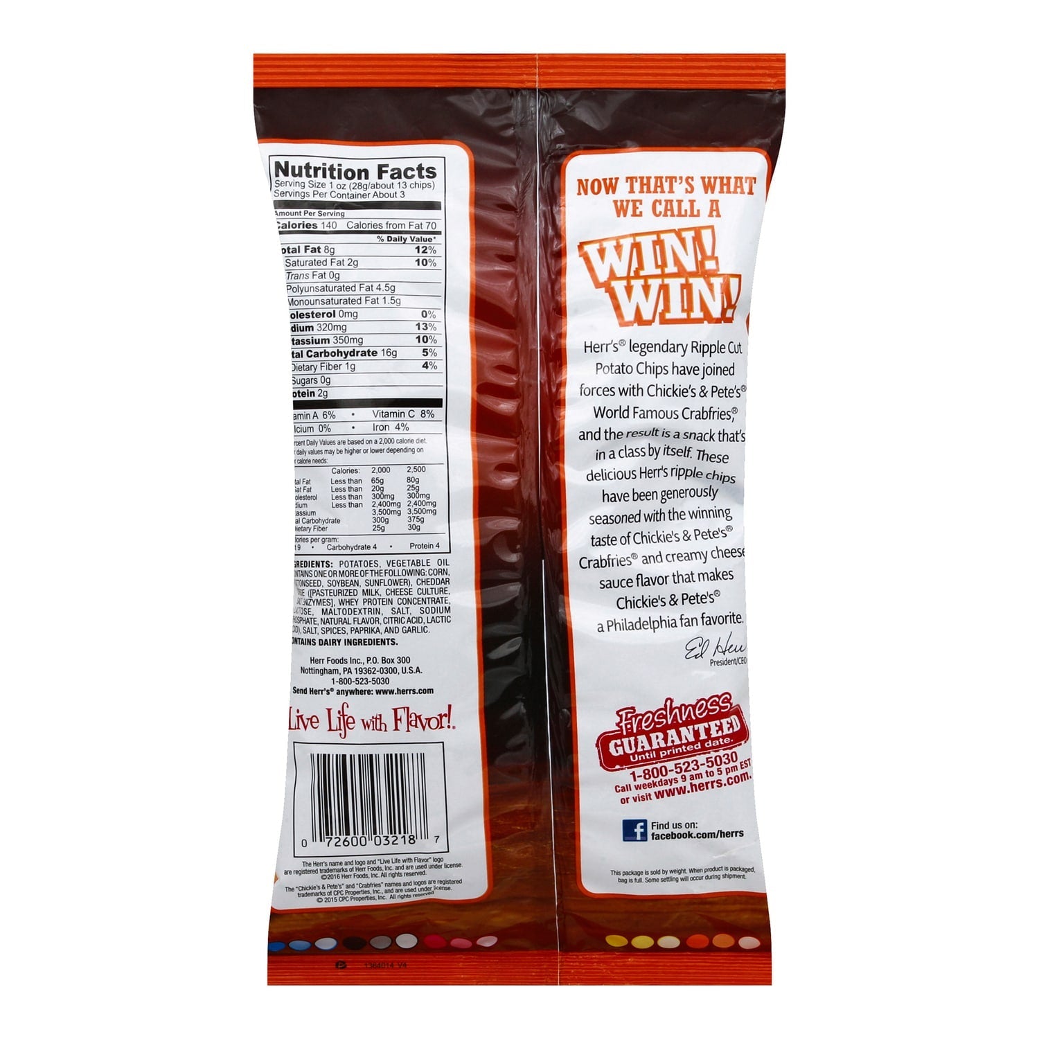 Herrâs Potato Chips Seasoned Chickieâs &amp; Peteâs Famous Crabfries, 2.75 oz. Bag