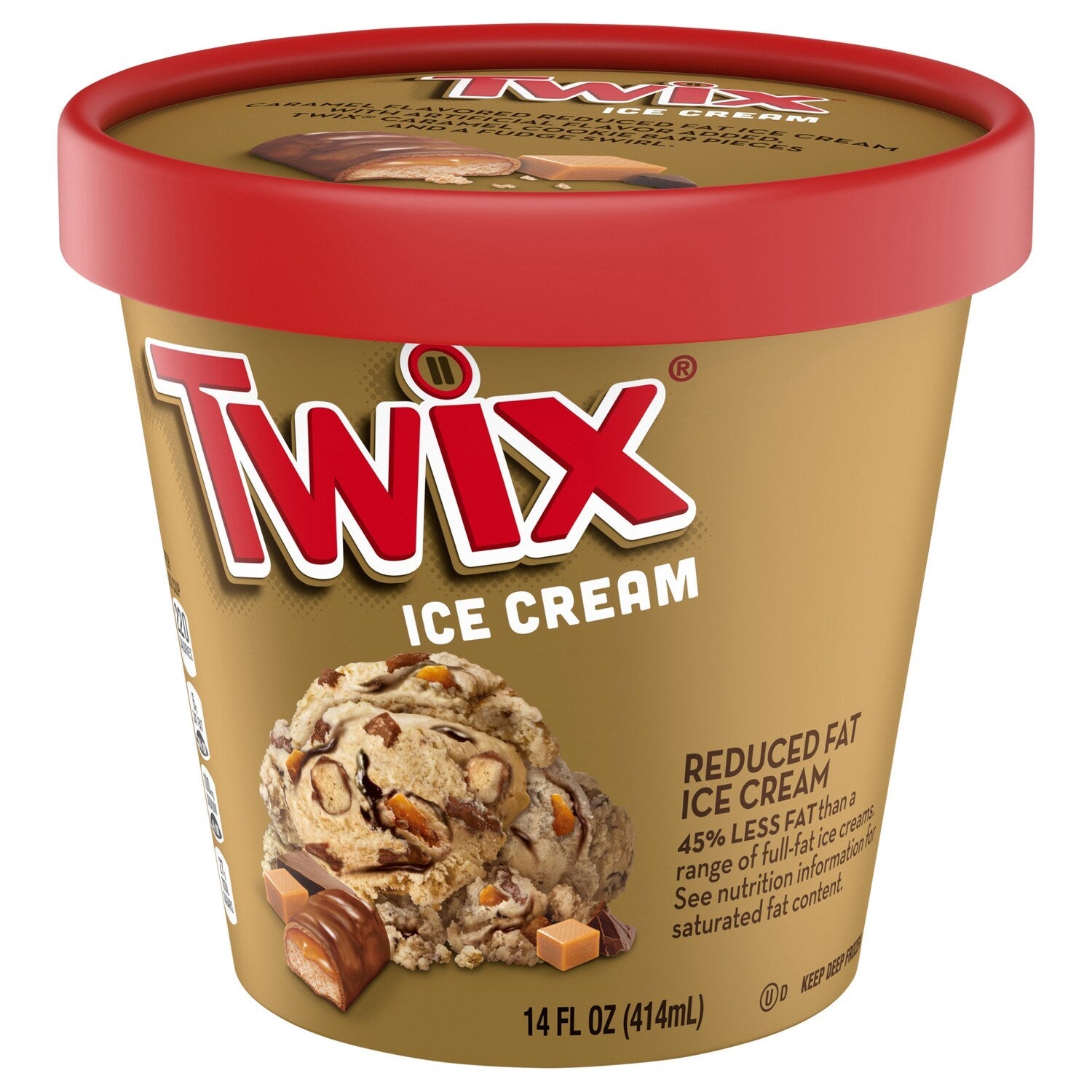 Mars Wrigley TWIX Caramel Fudge Swirl Ice Cream Reduced Fat Cookie Caramel Ice Cream with Twix Candy Bar Pieces, 14 Oz