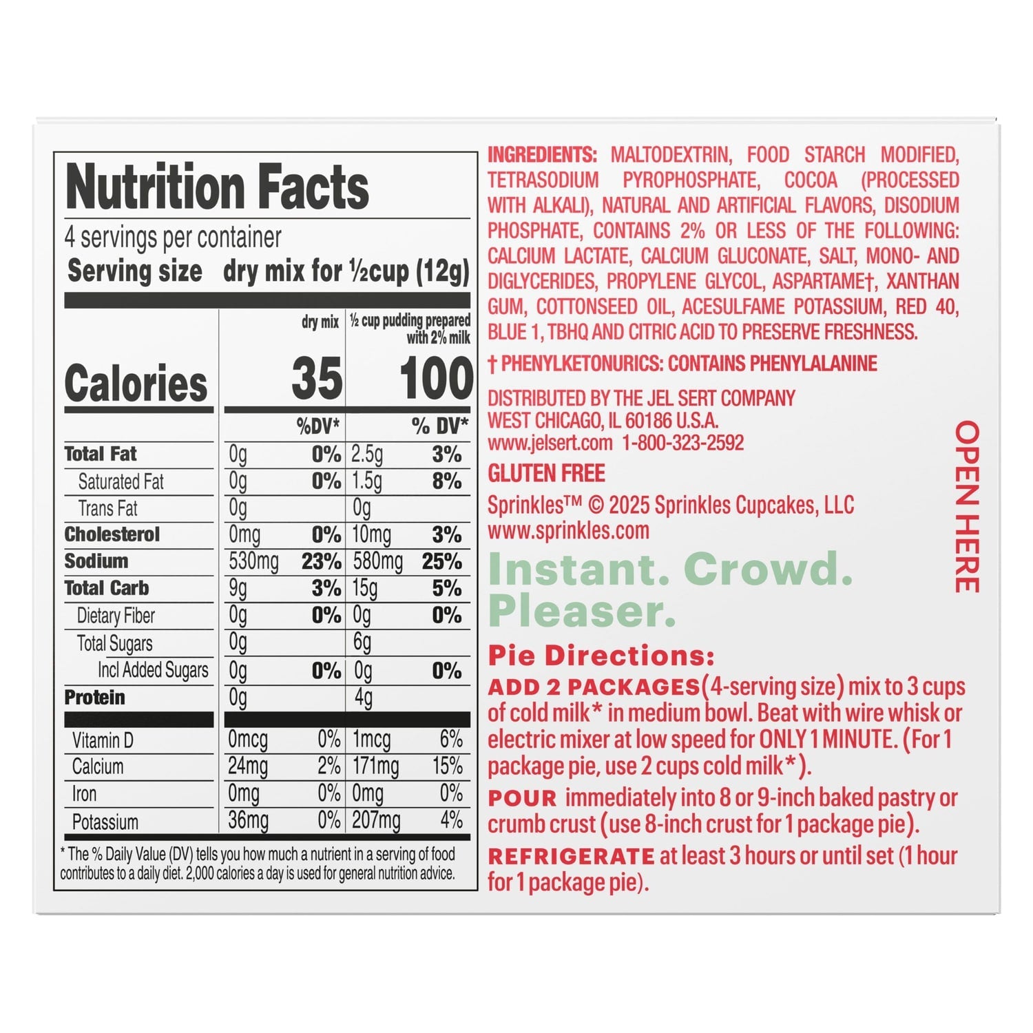 Sprinkles Sugar Free Red Velvet Cupcake Pudding &amp; Pie Filling Box, 1-ct.