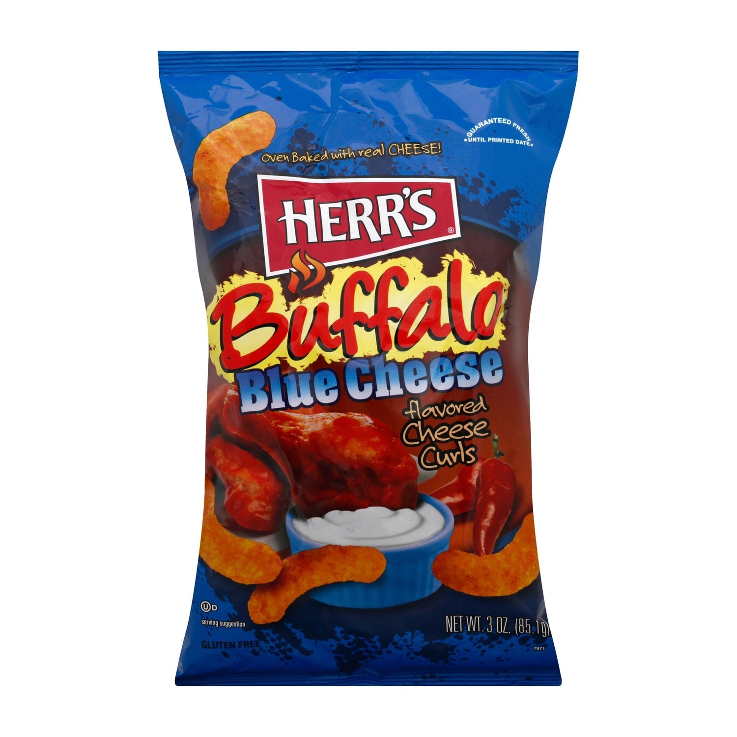 Herrâs Buffalo Blue Cheese Flavored Cheese Curls, 3 oz.