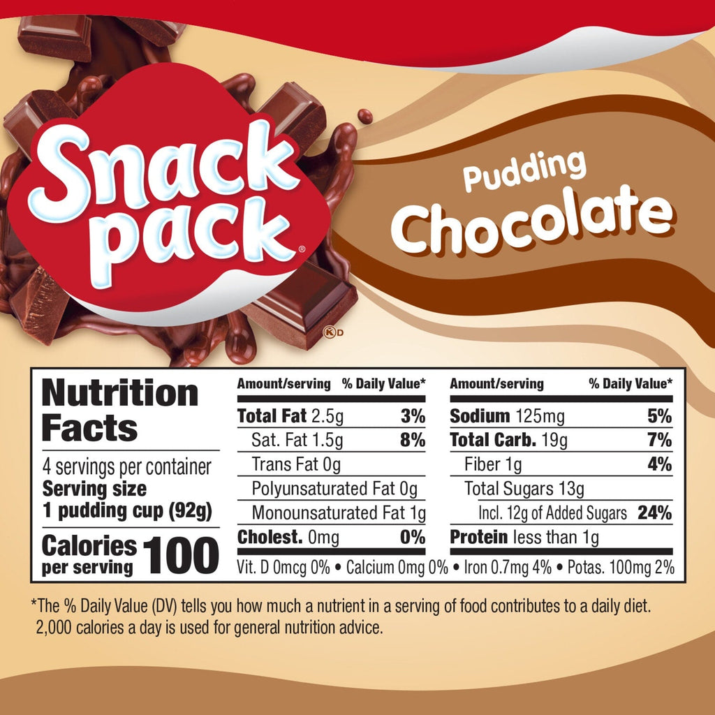 Snack Pack Chocolate Pudding, 3.25 oz Pudding Cups, 4 Count