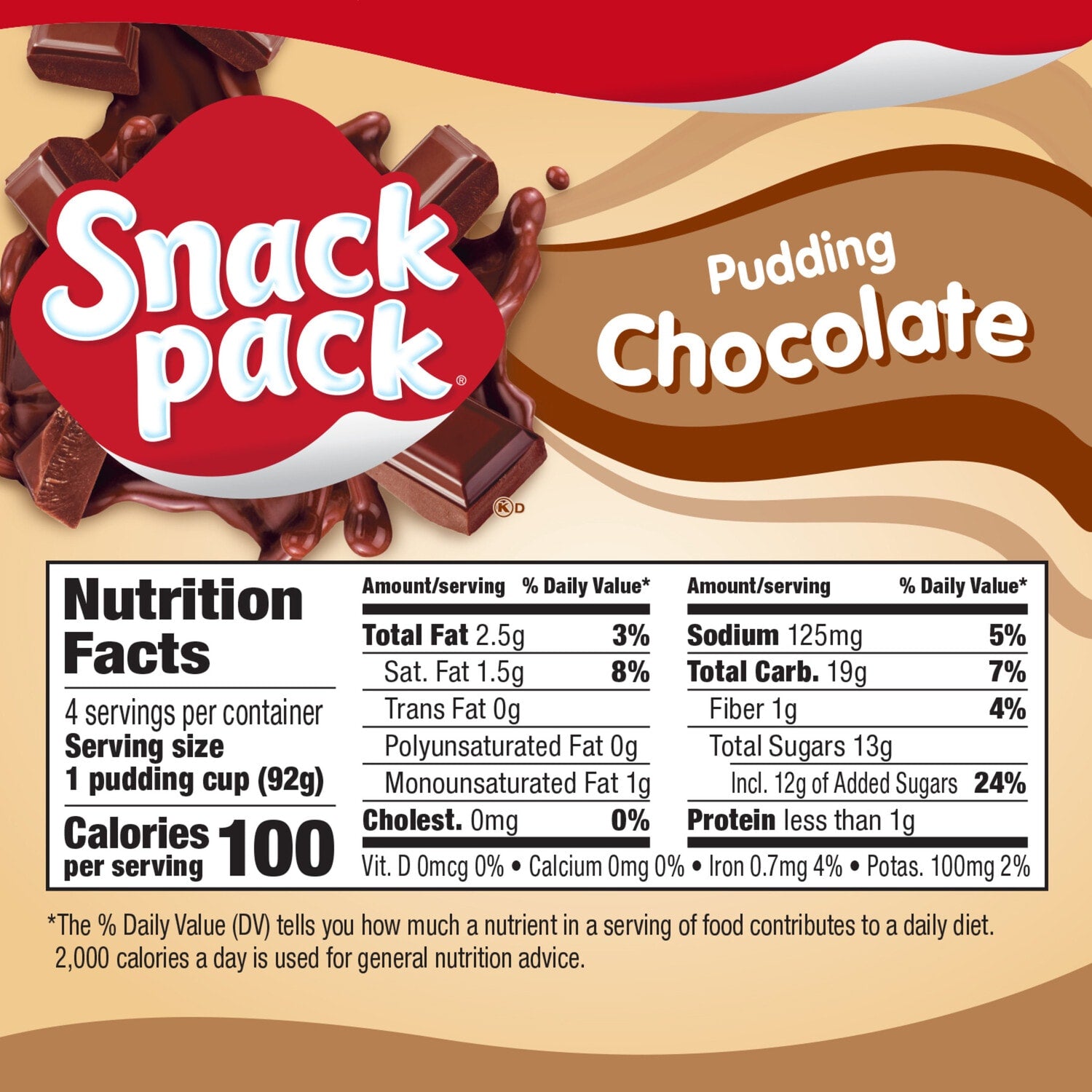Snack Pack Chocolate Pudding, 3.25 oz Pudding Cups, 4 Count