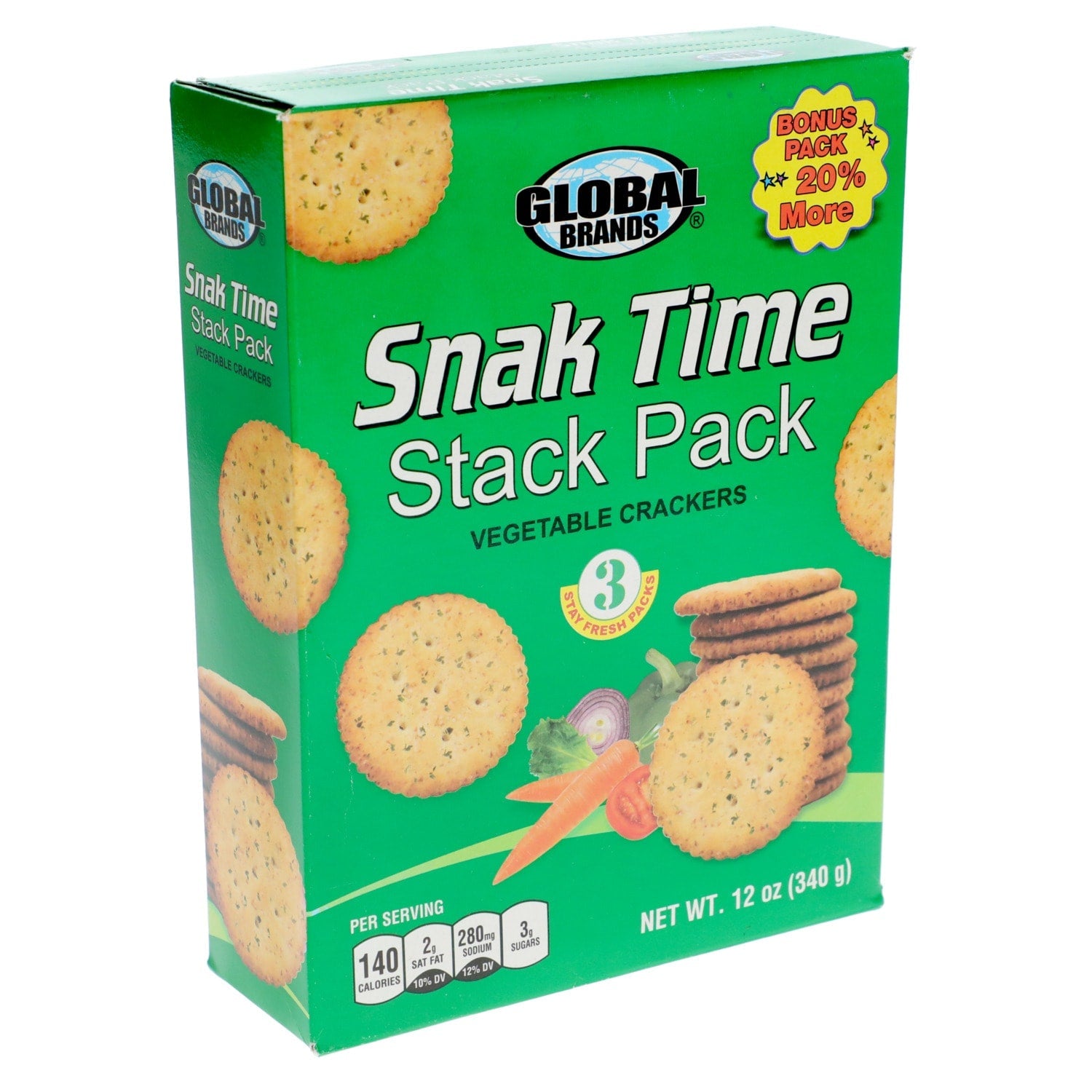 Global Brands Snak Time Stack Pack Vegetable Crackers, 12 oz. Box