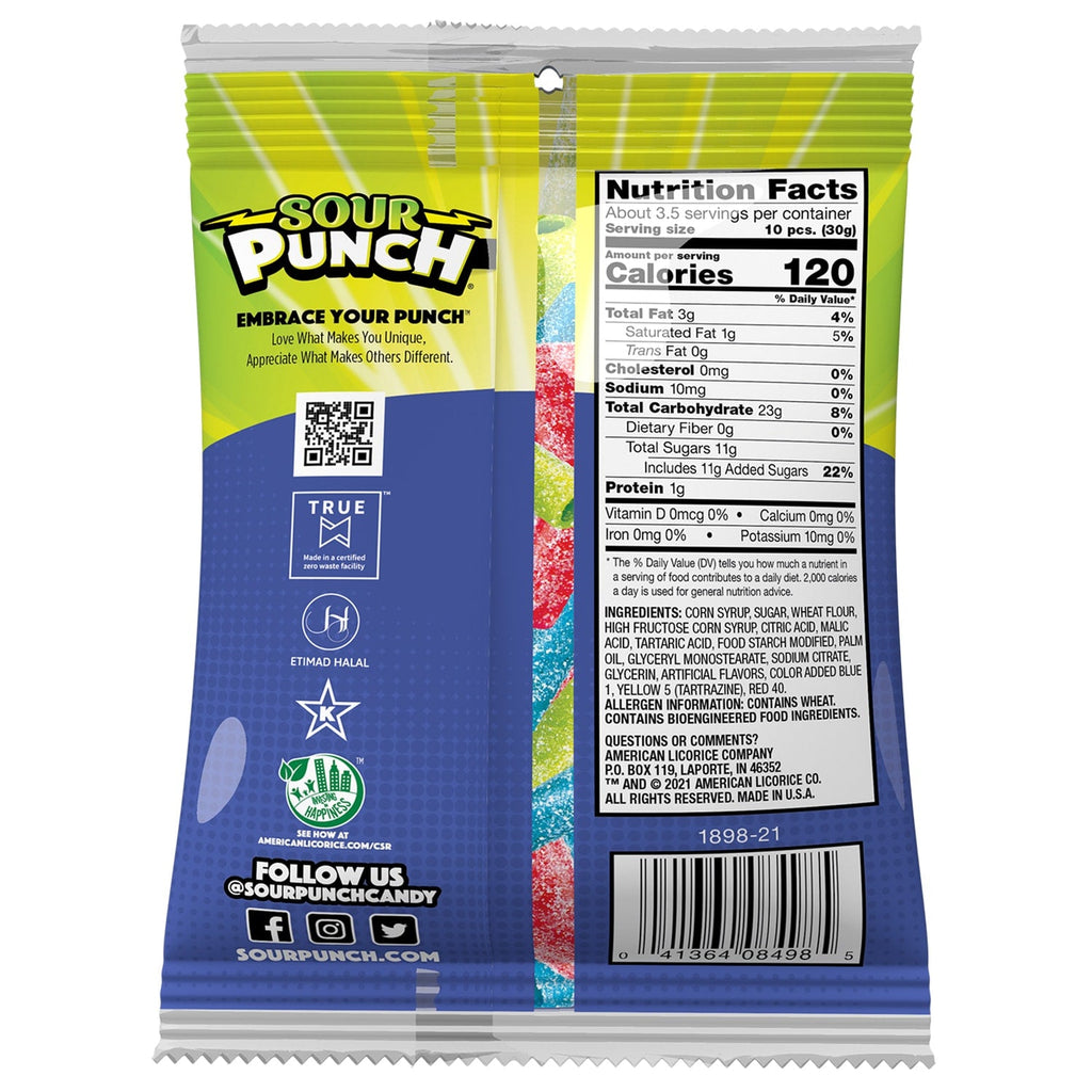Sour Punch Bites Assorted Fruity Flavors Chewy Candy, 3.7-oz Bag