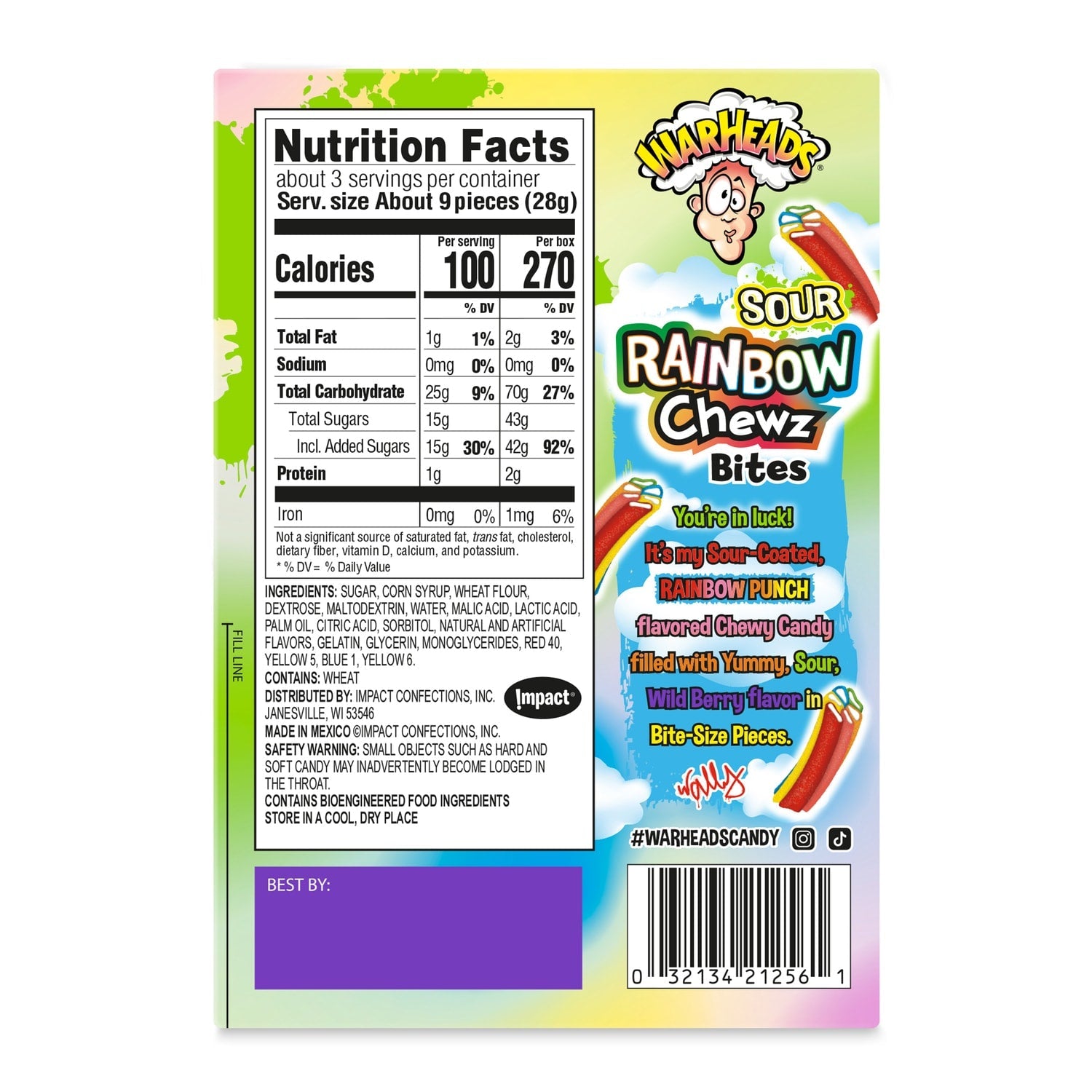 Warheads Rainbow Chewz Bites, 3 oz.