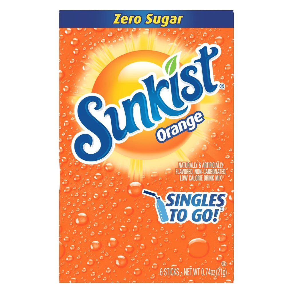 Sunkist Orange Zero Sugar Drink Mix, 6-pc Pack.