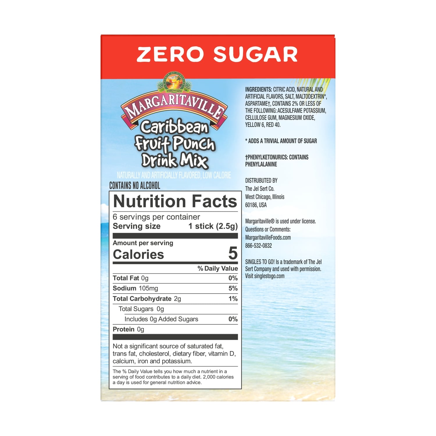 Margaritaville Zero Sugar Caribbean Fruit Punch Drink Mix, 6-pc Pack.