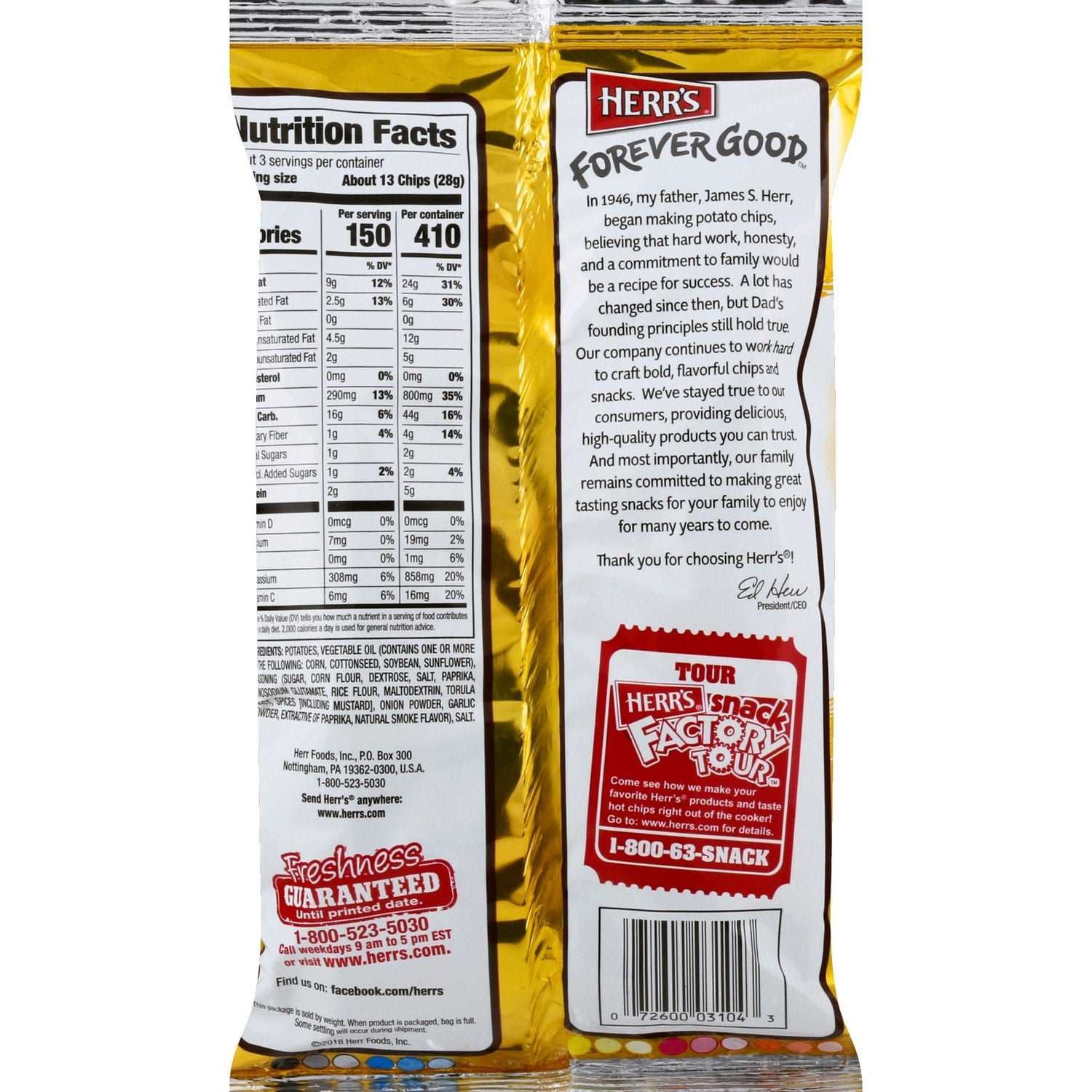 Herr's Barbeque Flavored Potato Chips, 1-ct.