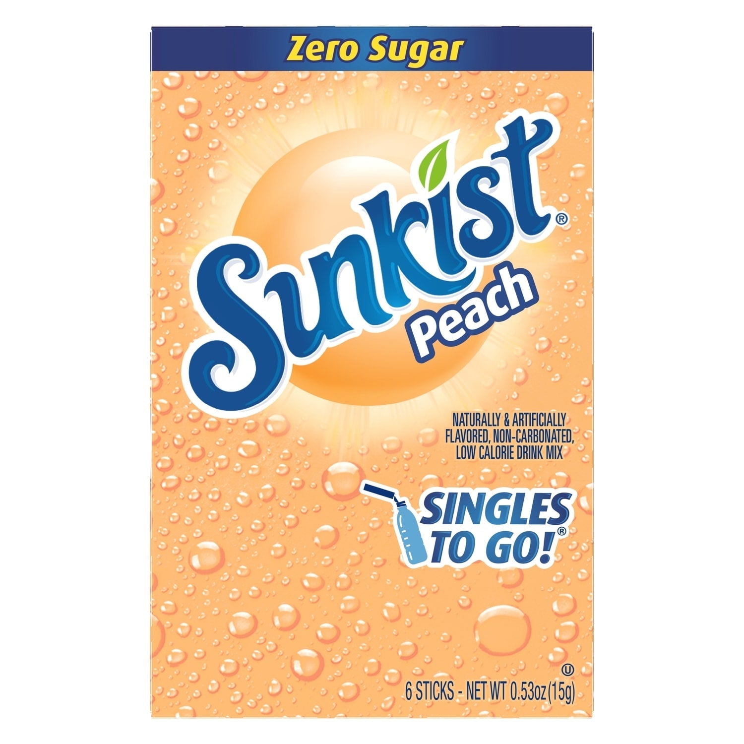 Sunkist Peach-flavored Drink Mix Sticks, 6-pc Pack.