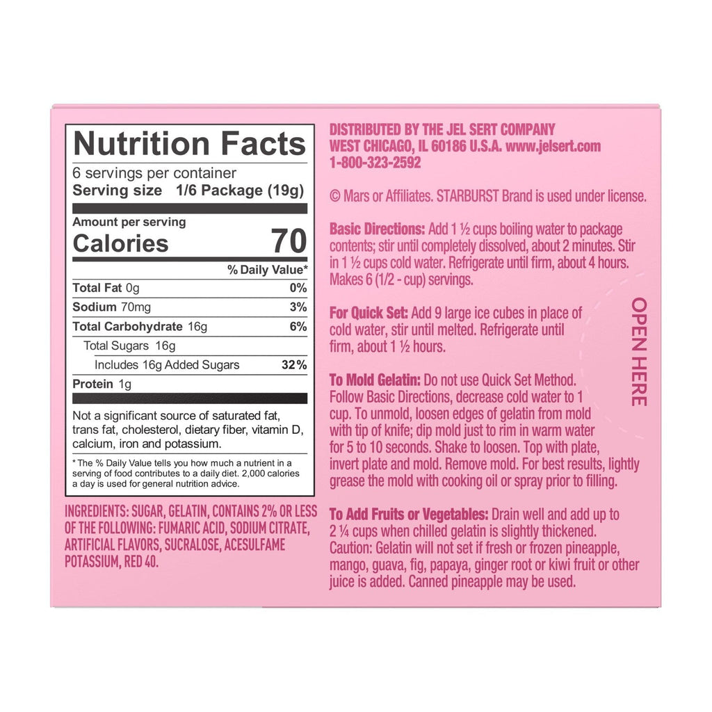 Starburst Strawberry Flavored Gelatin, 6-pc Pack.