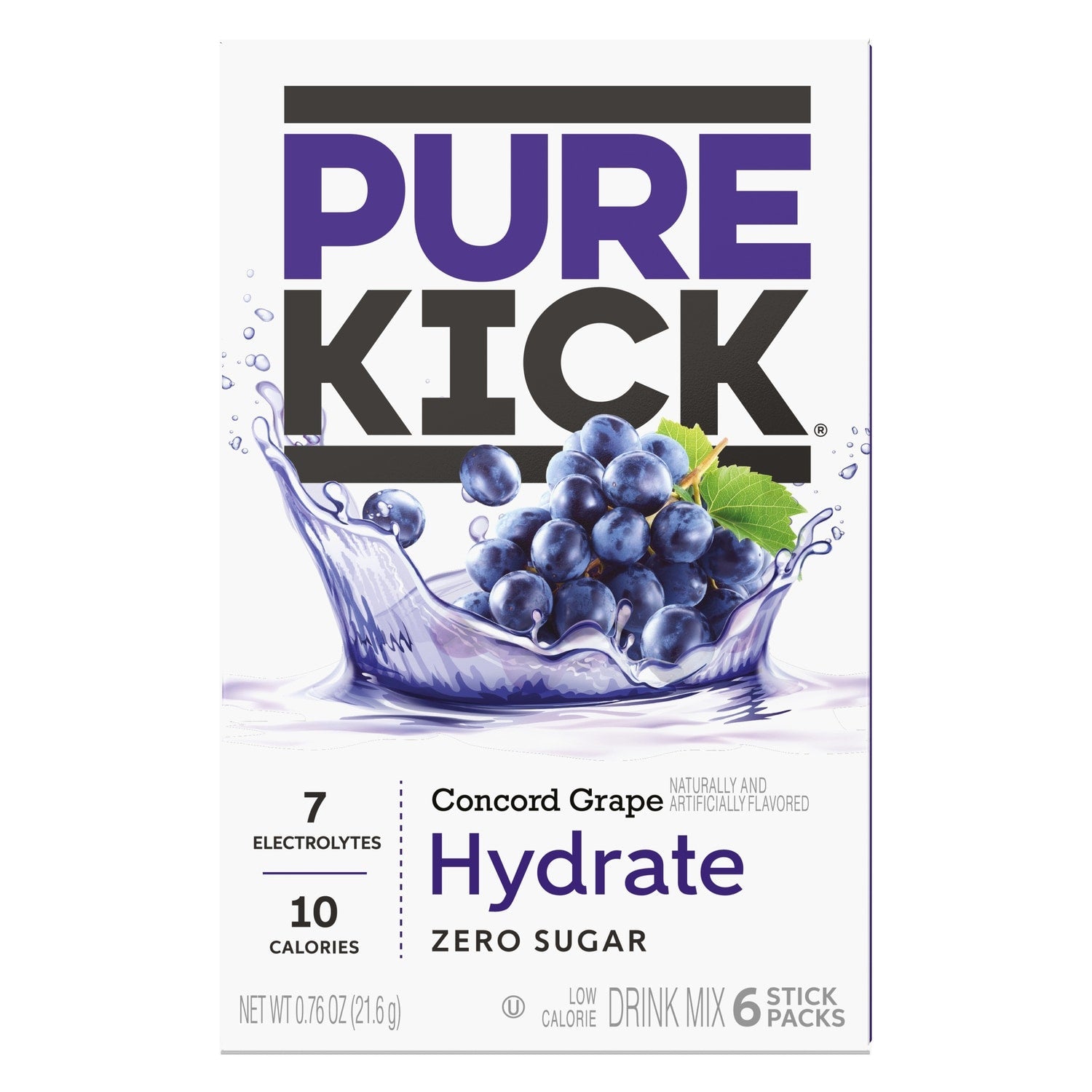 Pure Kick Concord Grape Zero Sugar Drink Mix, 6-pc Pack.